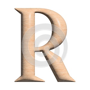 3D Wood capital R letter illustration