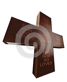 3D Wooden Cross With the Words For God So Loved