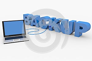 3D word BACKUP and connected laptop