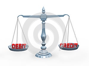 3d word debit and credit on scale photo
