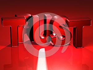 3D Word Trust on red background