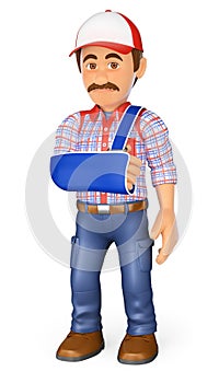 3D Worker with arm in sling. Occupational accident