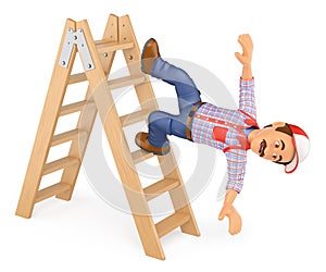 3D Worker falling off a ladder. Occupational accident