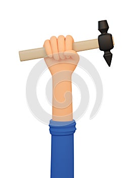 3d worker hand holds hammer