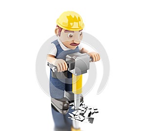 3d Worker with a jackhammer working on a construction