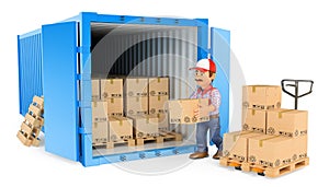 3D Worker loading or unloading a container