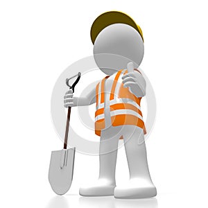 3D worker with a shovel