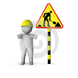 3d worker with 'under construction' sign