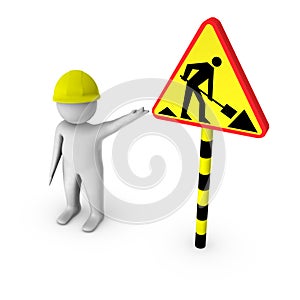 3d worker with 'under construction' sign