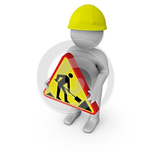 3d worker with 'under construction' sign