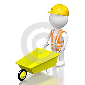 3D worker with a wheelbarrow