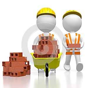 3D workmen with bricks