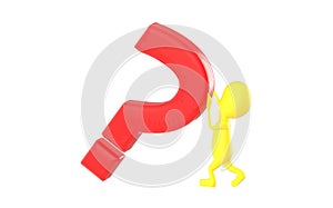 3d yellow character , pushing question mark