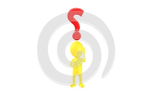 3d yellow character with a question over his head