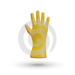 3D yellow glove in vertical position. Rubber protection for hands
