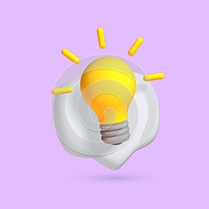 3d yellow lighting bulb icon. 3d vector render simbol ideya solution