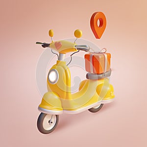 3d Yellow Scooter and Delivery Packages Plasticine Cartoon Style. Vector