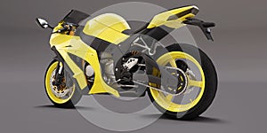3d yellow super sports motorbike on gray background. 3d illustration.