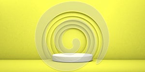 3d yellow vectorial round podium, pedestal or platform, background for products