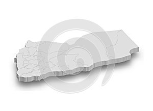 3d Yemen white map with regions isolated