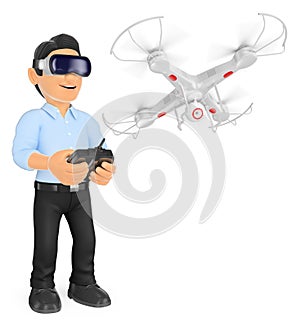 3D Young man piloting a drone with virtual reality glasses