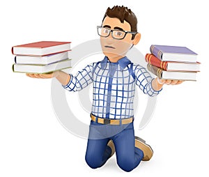 3D Young student punished holding books