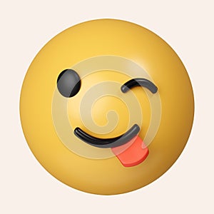 3d Yummy emoji. Smiling emoticon licking lips, savoring food. icon isolated on gray background. 3d rendering