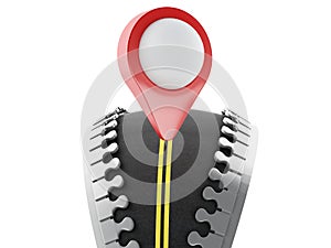 3d Zipper open with road and map pointer