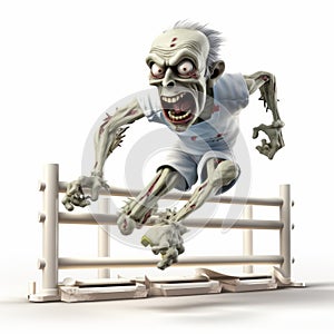 3d Zombie Jumping Over Fence - Dark White And Light White Style