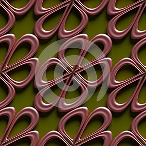 3Demian abstract shiny pink flower forms on green backdrop pattern seamless