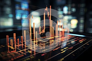 3Drender of financial stock market graph and candlestick chart