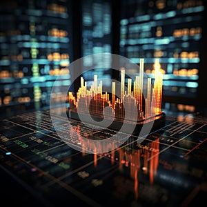 3Drender of financial stock market graph and candlestick chart