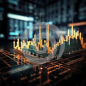 3Drender of financial stock market graph and candlestick chart