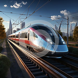 3Drender High speed train on the road to the city