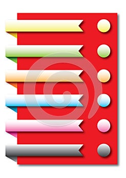 3DSet of curved bookmarks with round buttons. Isolated. Collections of blank message board frames shapes are in gradient in vector