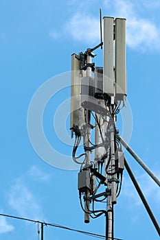 3G, 4G and 5G cellular antennas. Base Transceiver Station. Telecommunication tower. Wireless Communication Antenna Transmitters