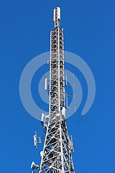 3G, 4G and 5G cellular antennas. Base Transceiver Station. Telecommunication tower. Wireless Communication Antenna Transmitters