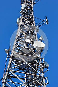 3G, 4G and 5G cellular antennas. Base Transceiver Station. Telecommunication tower. Wireless Communication Antenna Transmitters