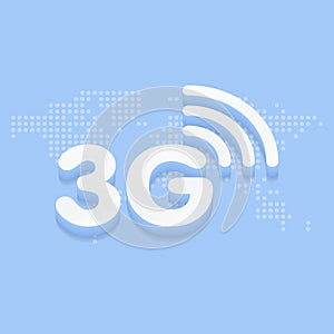 3G fast internet 3d sign in blue background and dotted world map illustration