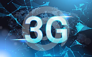 3g Internet Connection Speed Sign Over Futuristic Low Poly Mesh Wireframe On Blue Background