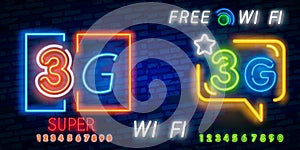 3G new wireless internet wifi connection neon sign vector. 3G Design template neon sign, light banner, neon signboard