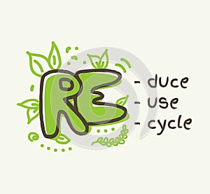 3R concept reduce, reuse , recycle lettering isolated