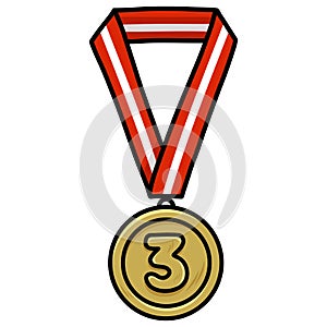3rd Place Bronze Medal with Red and White Ribbon Vector Illustration