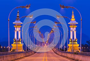 3rd Thai - Lao friendship bridge in Nakhon Phanom Thailand at night.