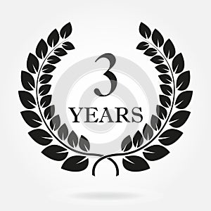 3rd years anniversary laurel wreath sign or emblem. Template for celebration and congratulation design. Vector third anniversary