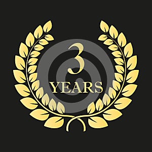 3rd years anniversary laurel wreath sign or emblem. Template for celebration and congratulation design. Vector third anniversary