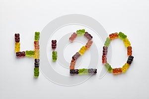 4:20 cannabis culture sign from candies on white