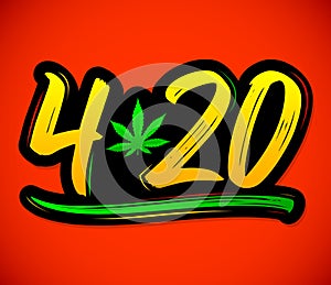 4:20 Marijuana leaf, Cannabis celebration vector lettering design, April 20.