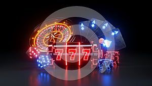 4 Aces Online Casino Gambling Concept, 777 Slot Machine - 3D Illustration