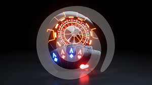 4 Aces Poker Cards and  Chips Online Casino Gambling Concept - 3D Illustration